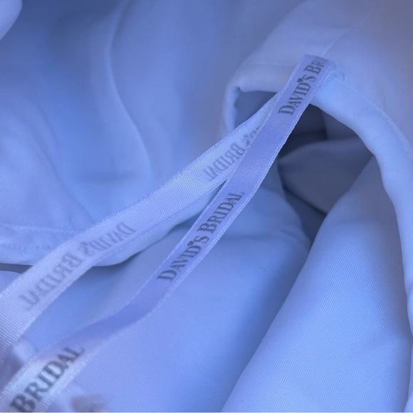 David’s Bridal Satin Wedding Dress A-line Plus Size Beading Cap Sleeve Train 18W - Picture 13 of 15